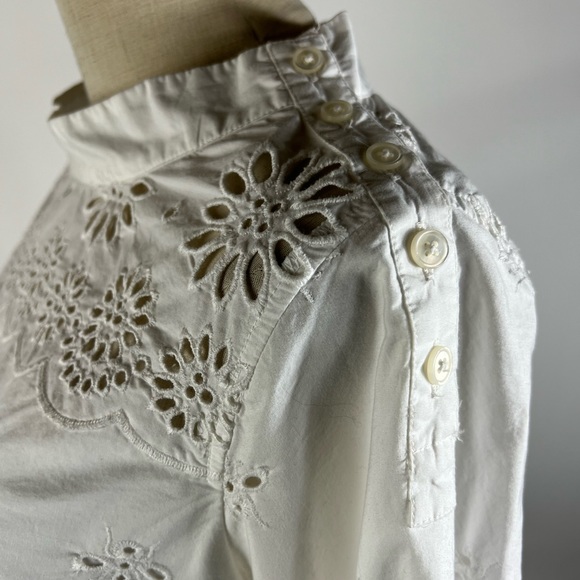 J. CREW Eyelet Boatneck White Cotton Long Sleeve Top Womens 2 - Picture 5 of 10